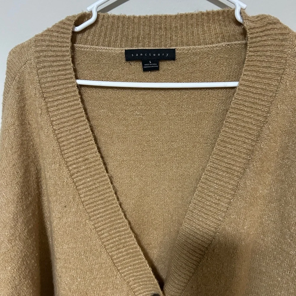 Sanctuary Camel Tan Knit Cardigan Sweater – Button Front, Pockets Size L 0224
